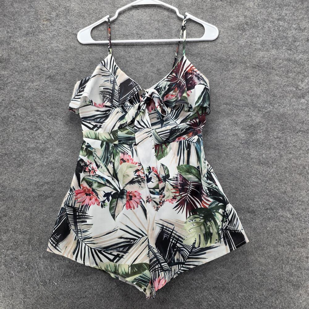 L'Atiste by Amy Romper Womens Small Tropical Floral Ruffle Tie Front LJS20457H